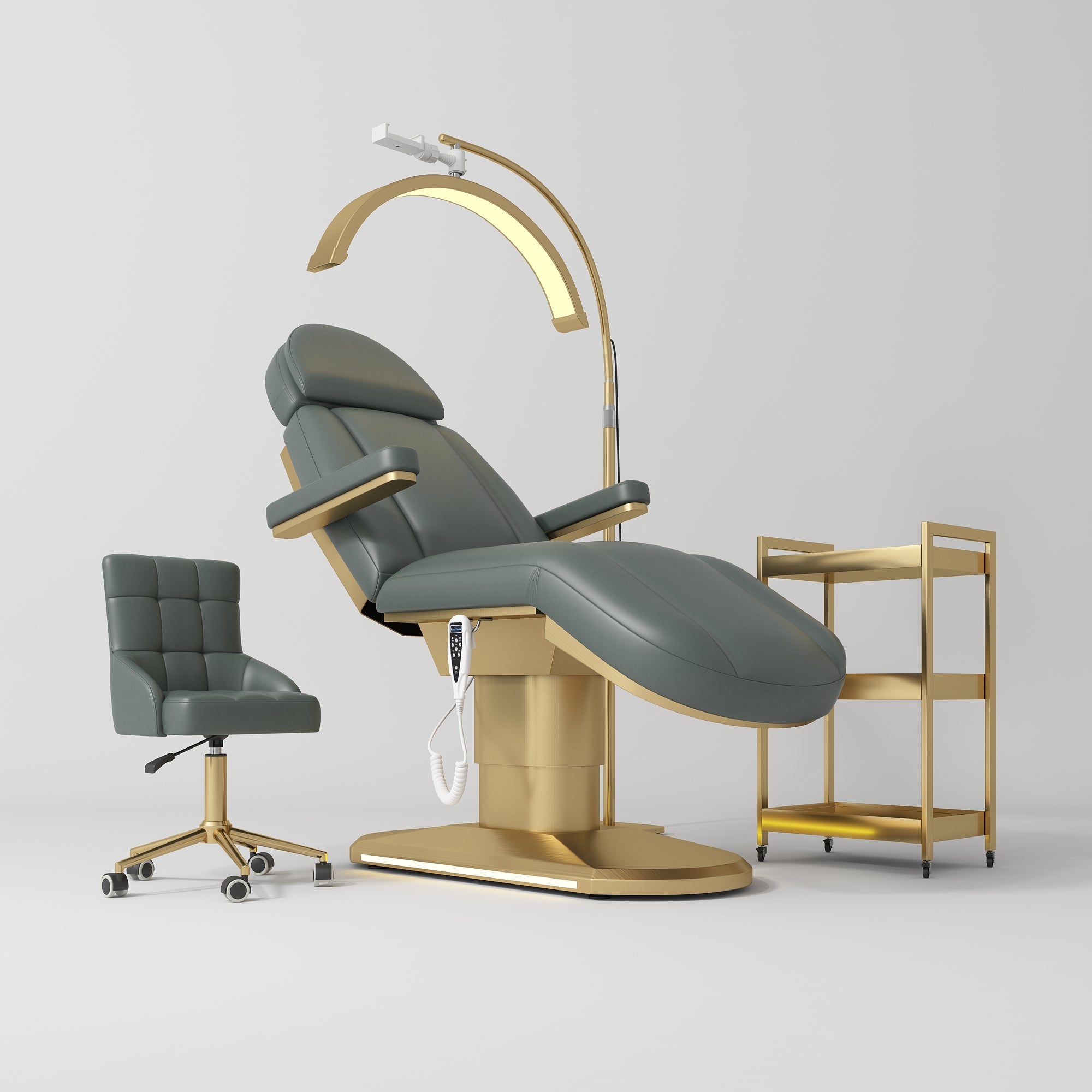 Zestaw Kompletny Salon Étoile Navy - Elektryczne łóżko, Krzesło, Lampa i Pomocnik kosmetyczny
