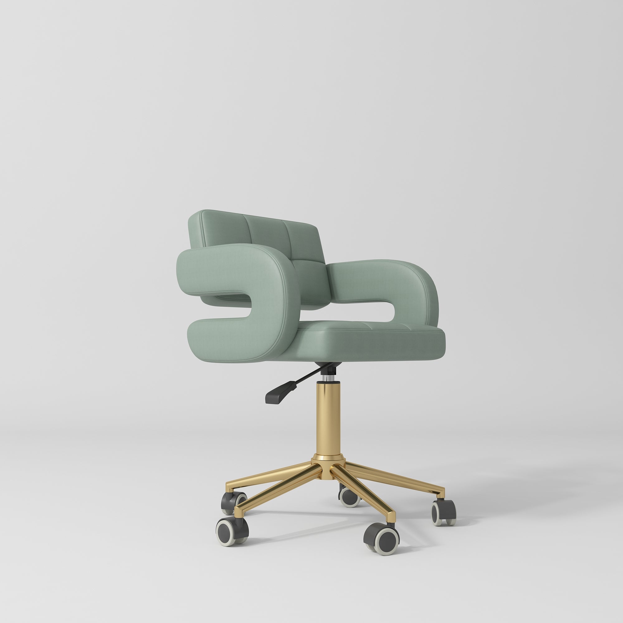 Krzesło kosmetyczne Serenity – obrotowe 360° ze złotą bazą - Oliwkowy