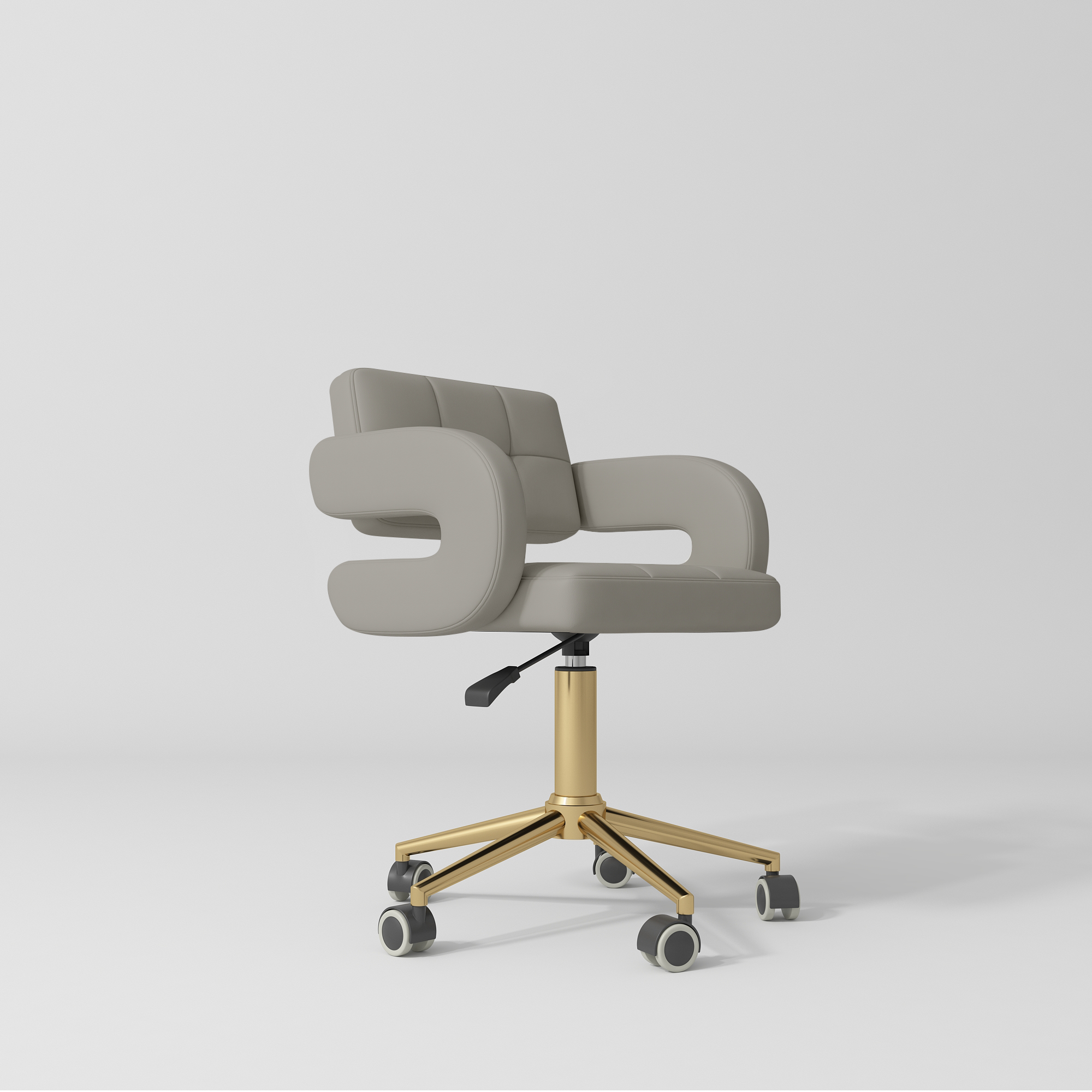 Krzesło kosmetyczne Serenity – obrotowe 360° ze złotą bazą - Perłowy Szarobeż