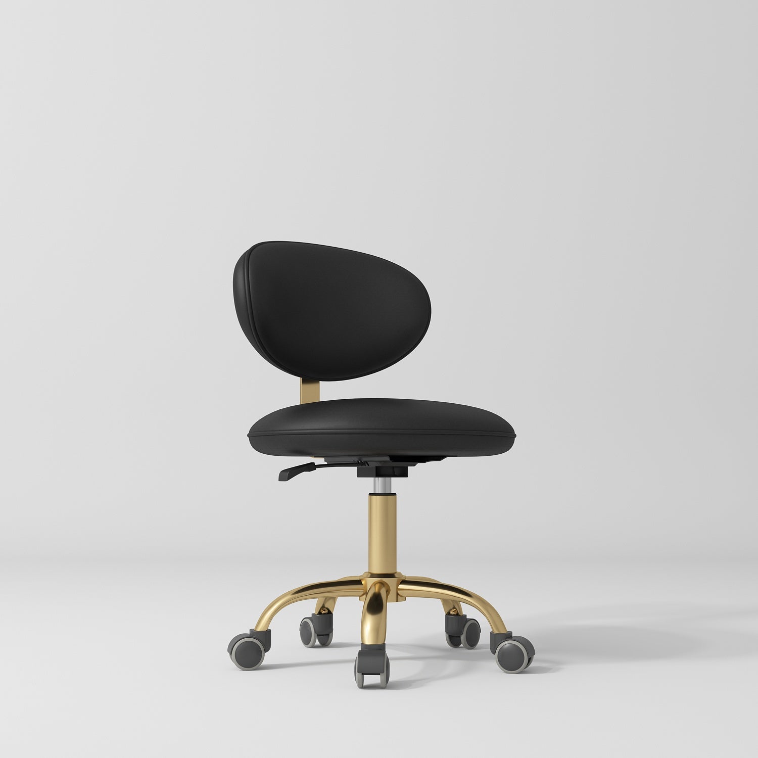 Krzesło kosmetyczne z oparciem Aura – obrotowe 360° ze złotą bazą - Czarny