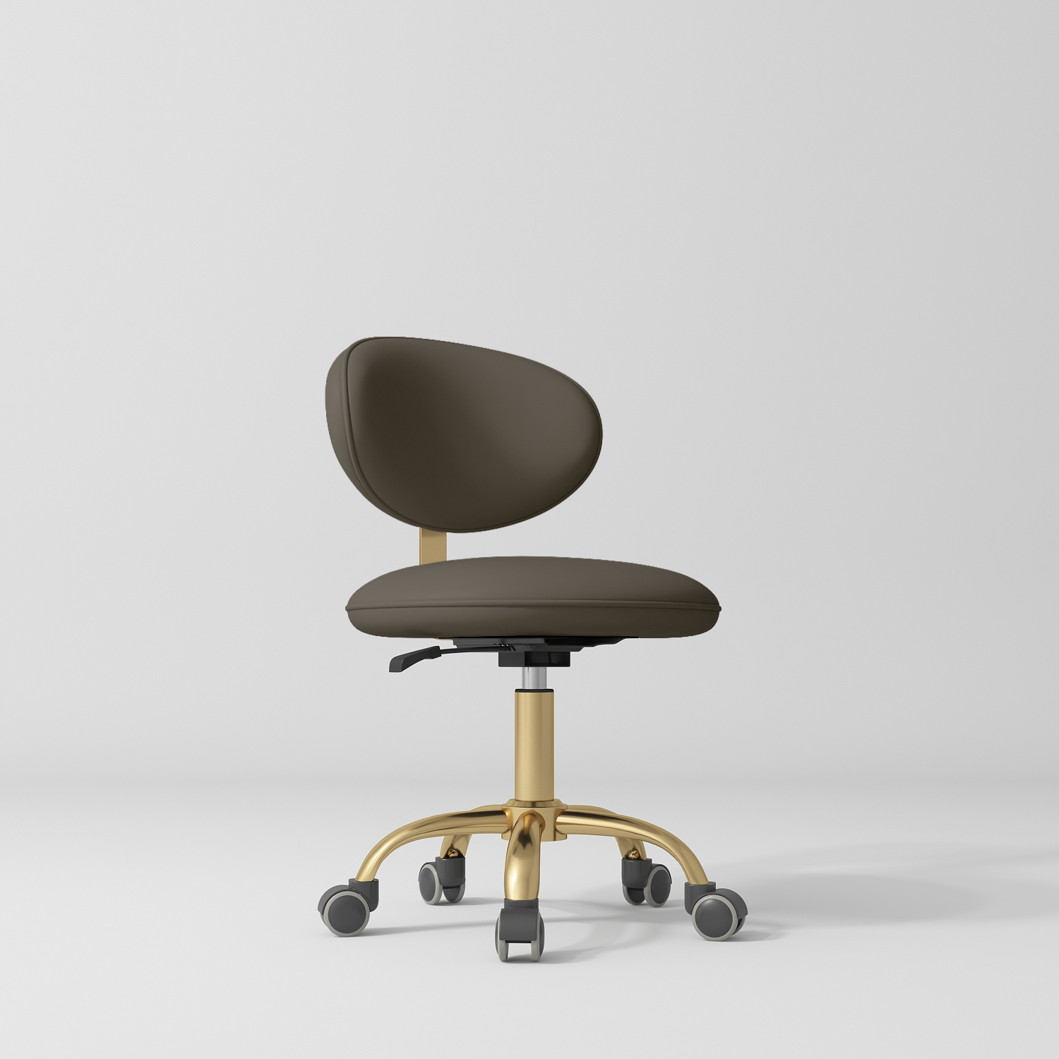 Krzesło kosmetyczne z oparciem Aura – obrotowe 360° ze złotą bazą - Czekoladowa Mocha