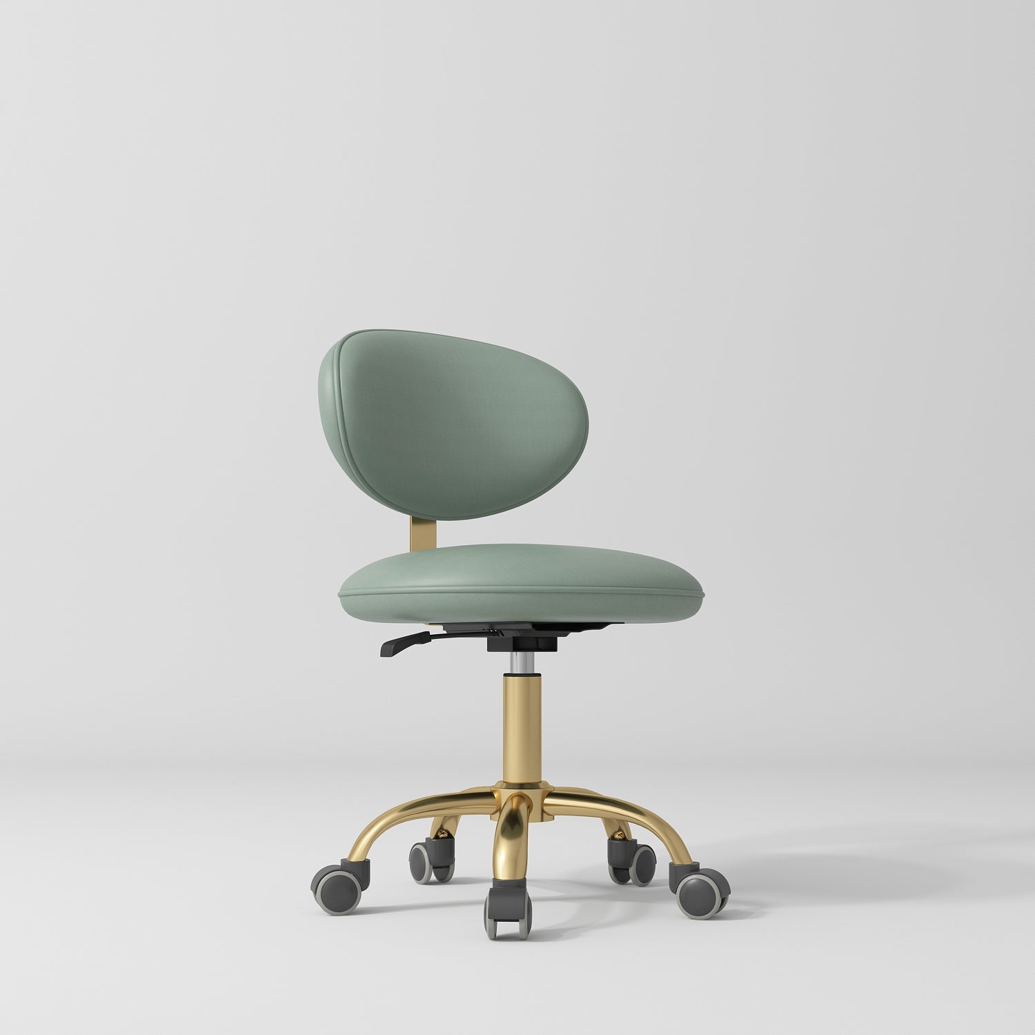 Krzesło kosmetyczne z oparciem Aura – obrotowe 360° ze złotą bazą - Oliwkowy