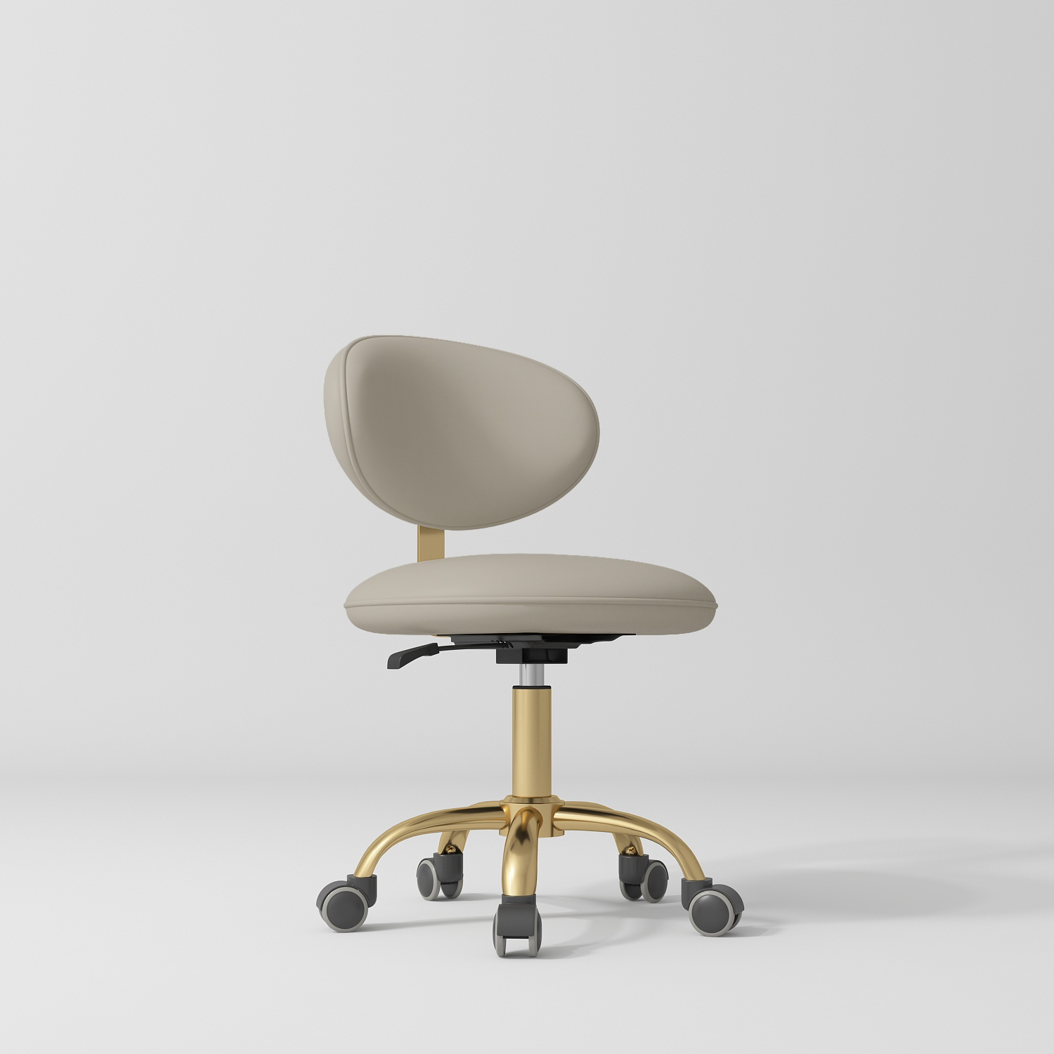 Krzesło kosmetyczne z oparciem Aura – obrotowe 360° ze złotą bazą - Kamienny Taupe