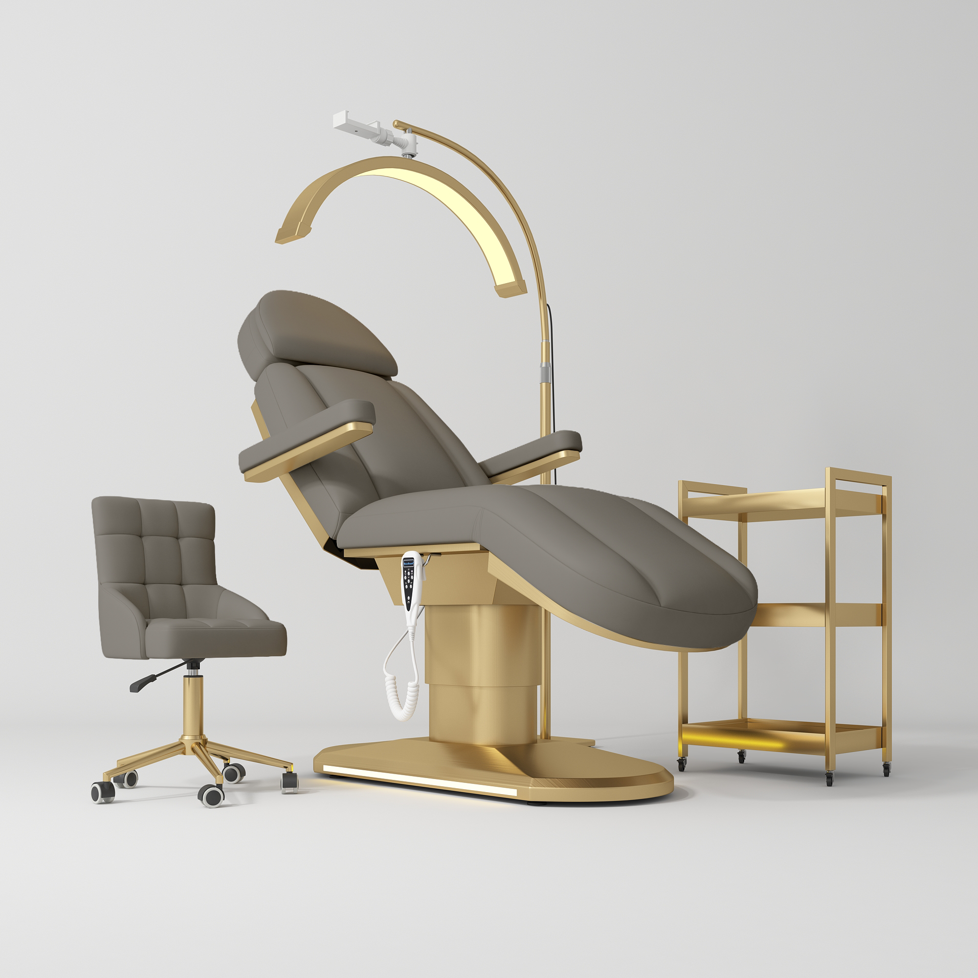 Zestaw Kompletny Salon Étoile Głęboki Popiel - Elektryczne łóżko, Krzesło, Lampa i Pomocnik kosmetyczny