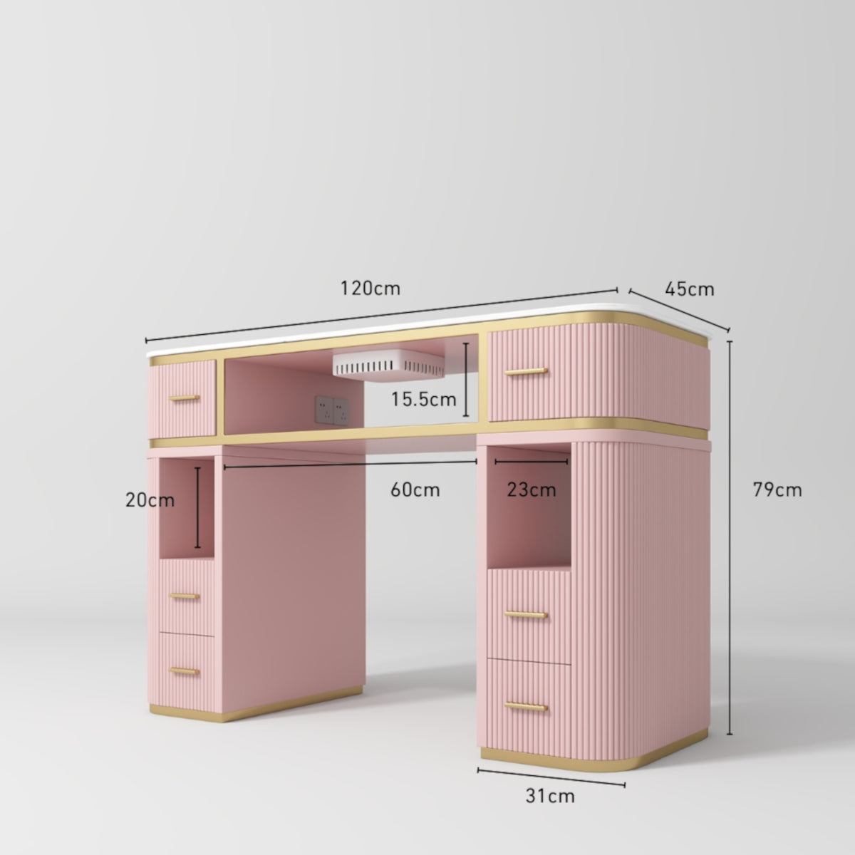 Biurko manicure Glam Station – wbudowany pochłaniacz pyłu - Różowy
