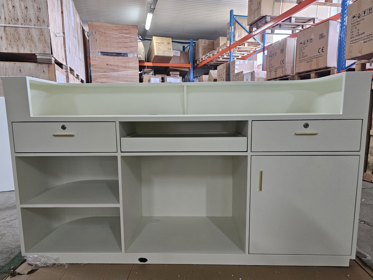 OUTLET 48 - Réception cosmétique Averne LED – comptoir d’accueil pour salon 180cm - Crème