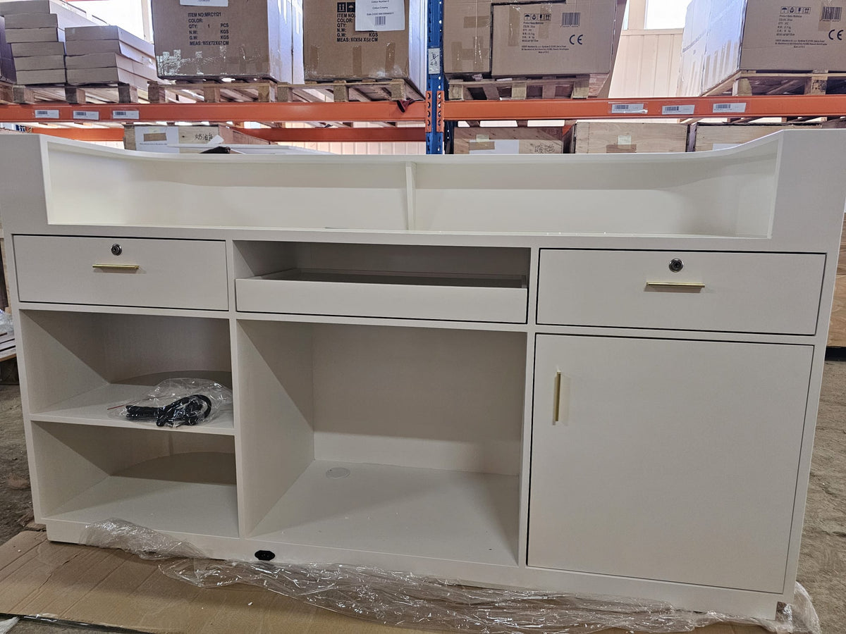 OUTLET 44 - Kosmetikos registratūra Averne LED – 180cm registratūros stalas salonui - Balta