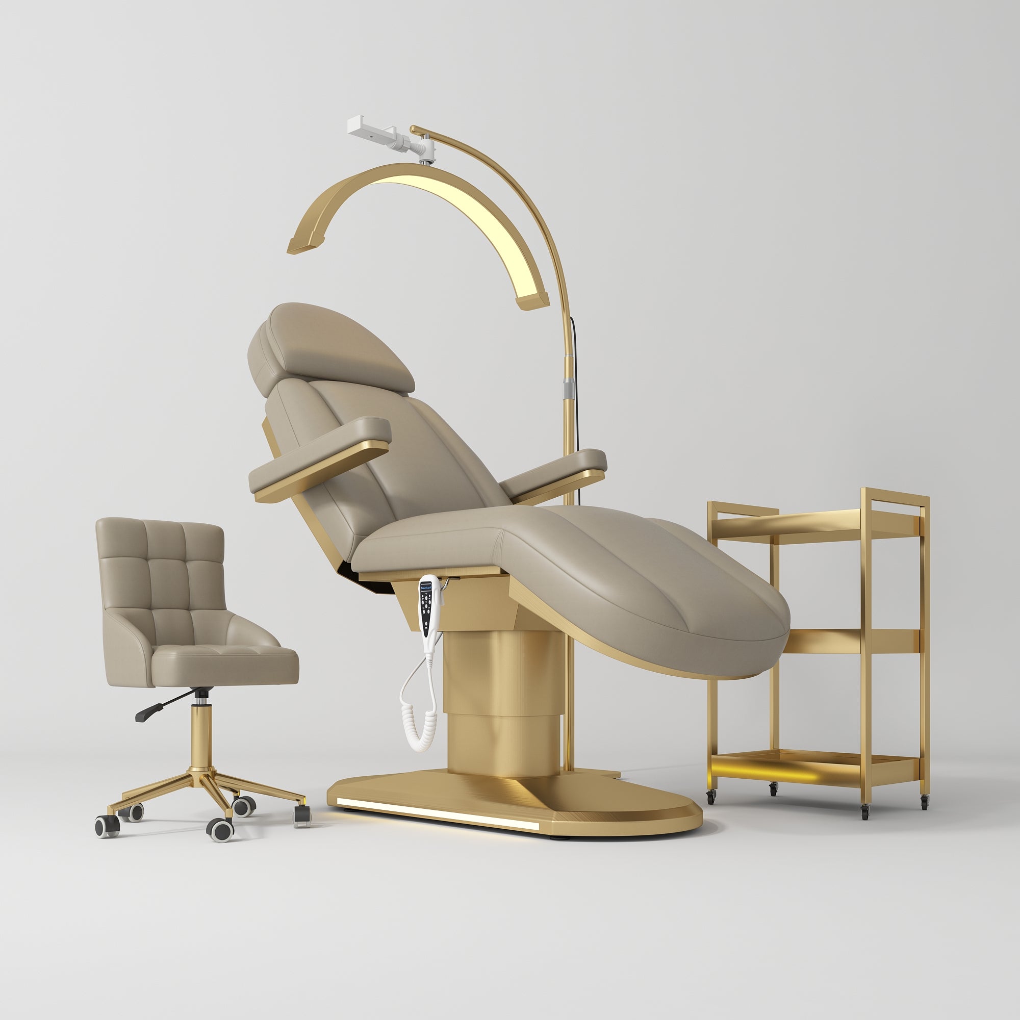 Complete Brown Salon Étoile Set - Electric Bed, Chair, Lamp and Cosmetic Assistant