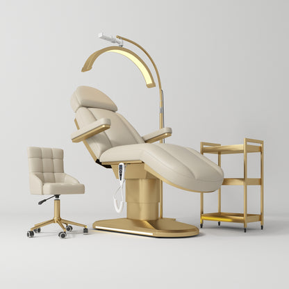Complete Light Brown Salon Etoile Set - Electric Bed, Chair, Lamp and Cosmetic Assistant
