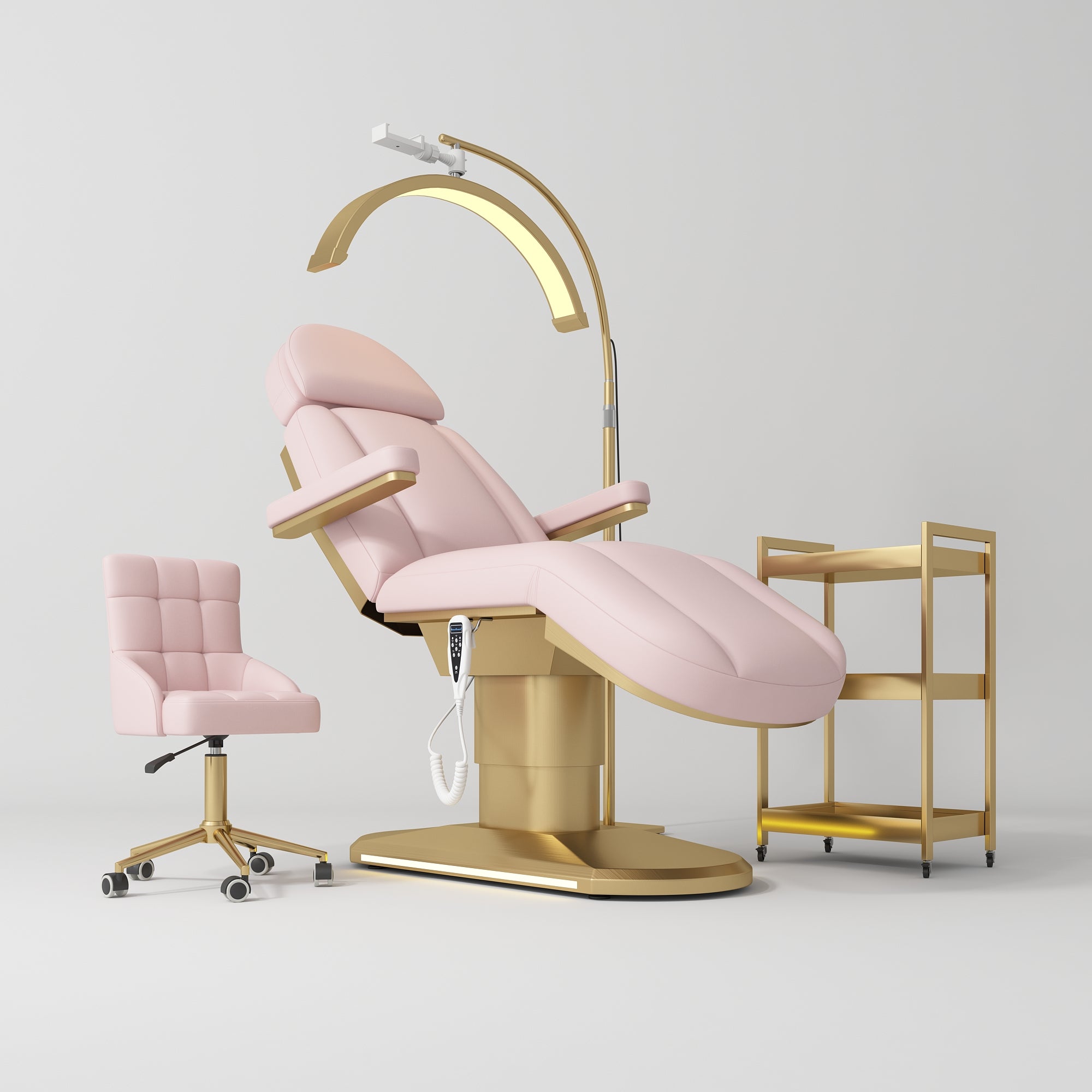 Light Pink Complete Salon Set - Electric Bed, Chair, Lamp and Beauty Assistant