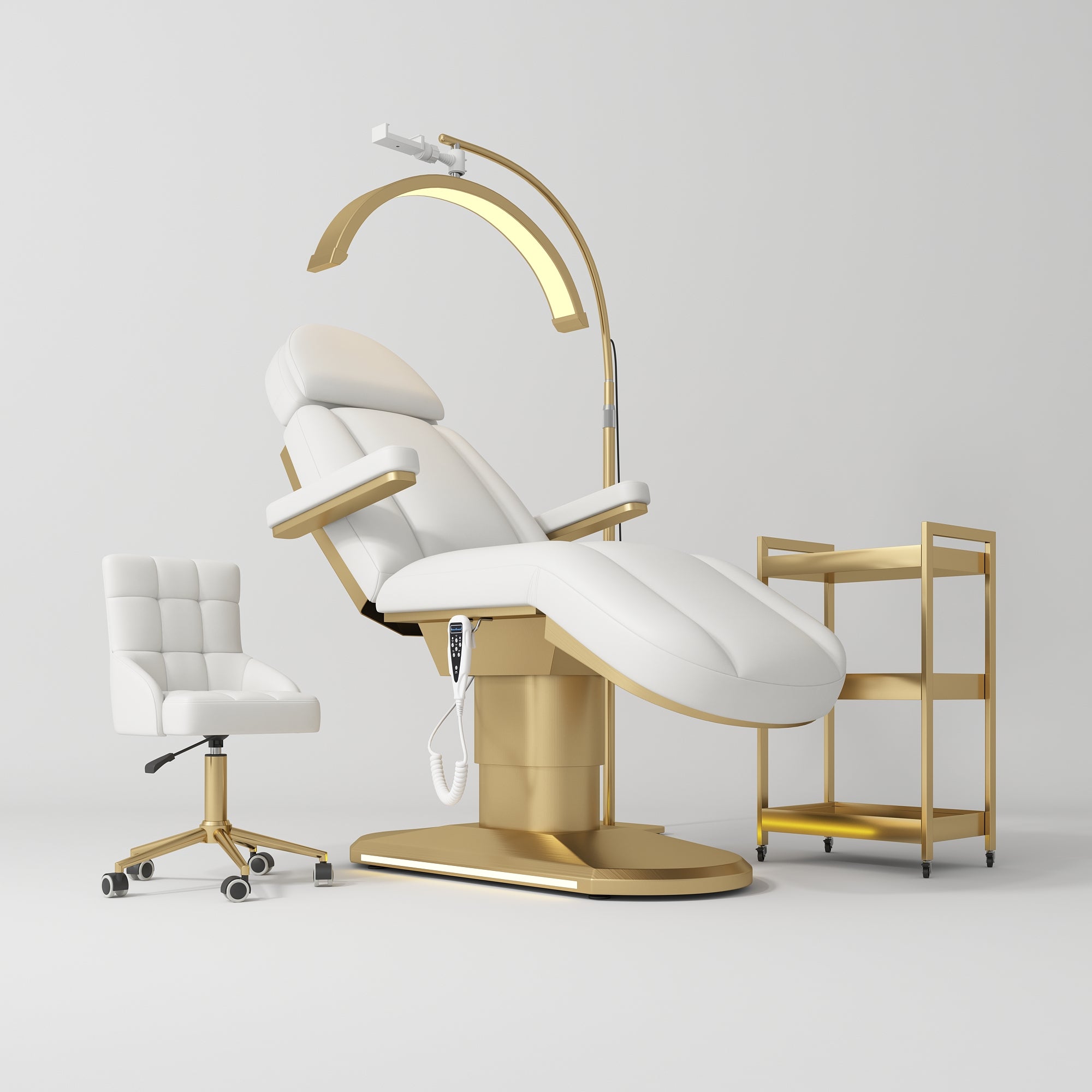 Complete White Salon Étoile Set - Electric Bed, Chair, Lamp and Cosmetic Assistant
