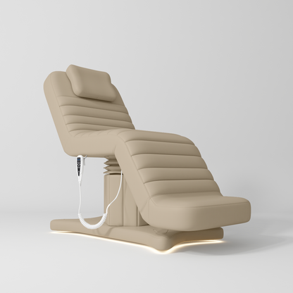 Kompletny Zestaw do Salonu Grandeur Ciepły Beżowy - Elektryczne łóżko, Krzesło, Lampa i Pomocnik kosmetyczny