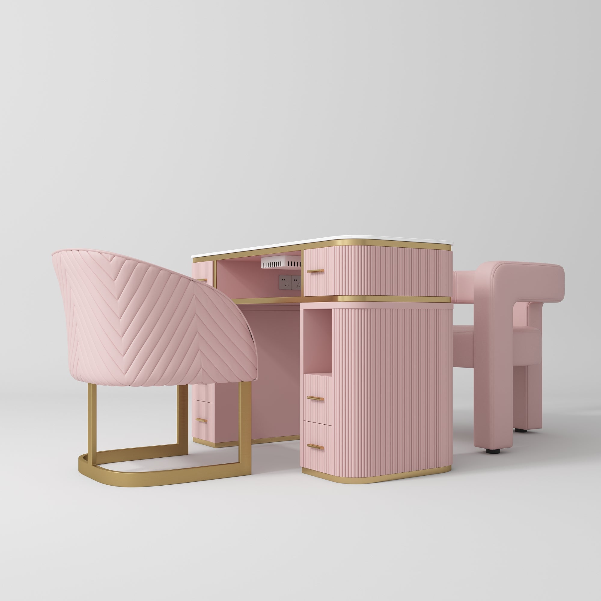 Zestaw manicure premium Glam Station | biurko z pochłaniaczem + duet foteli - Różowy