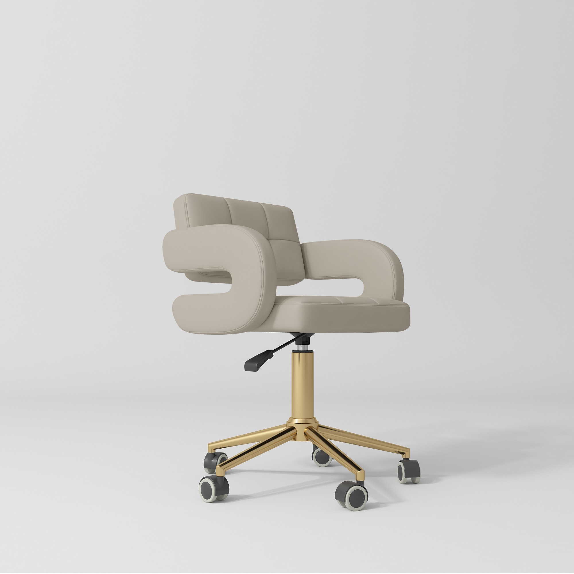 Krzesło kosmetyczne Serenity – obrotowe 360° ze złotą bazą - Kamienny Taupe