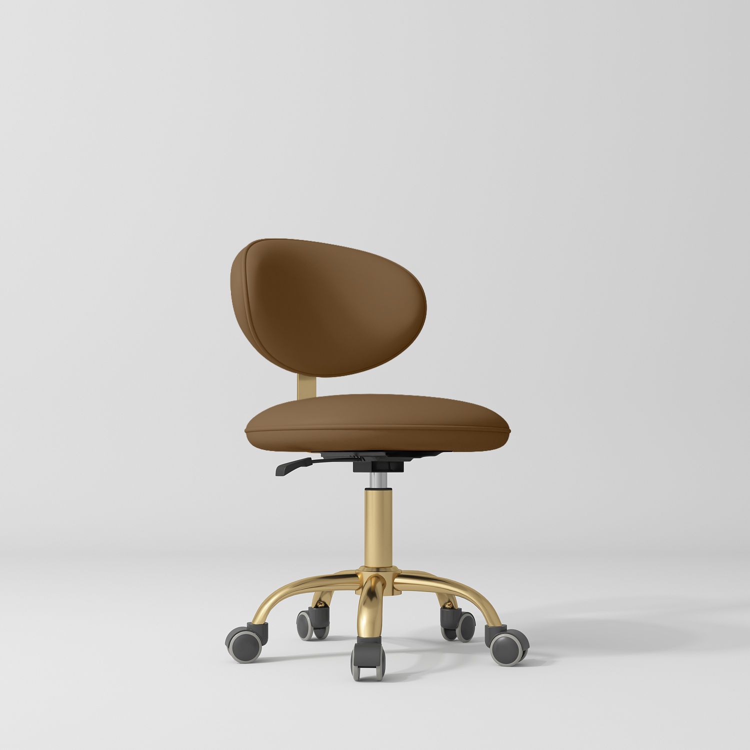 Aura Cosmetic Chair with Backrest – 360° Swivel with Gold Base - Caramel