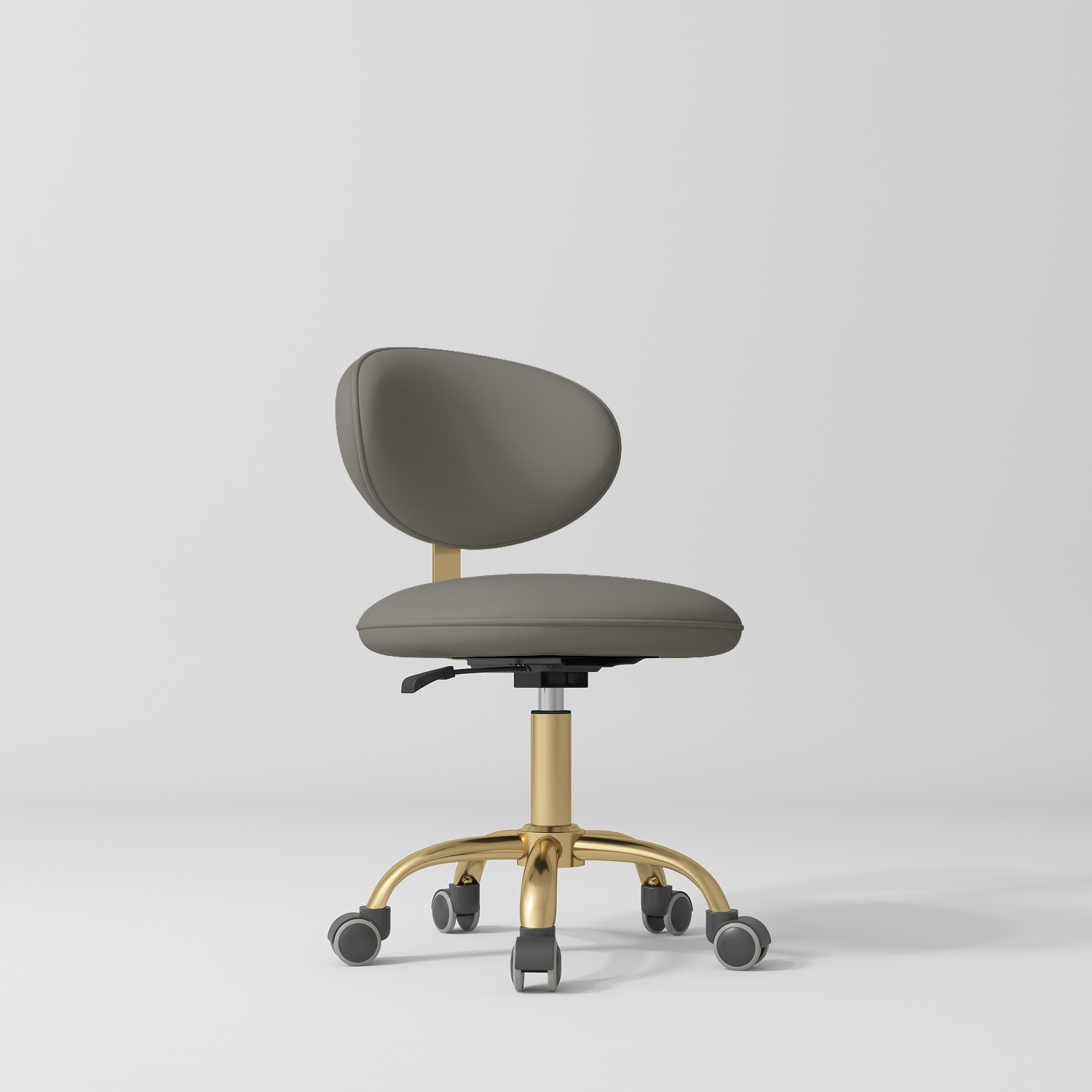 Krzesło kosmetyczne z oparciem Aura – obrotowe 360° ze złotą bazą - Głęboki Popiel