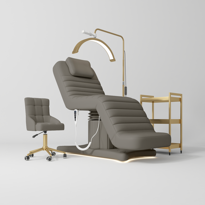 Kompletny Zestaw do Salonu Grandeur Głęboki Popiel - Elektryczne łóżko, Krzesło, Lampa i Pomocnik kosmetyczny