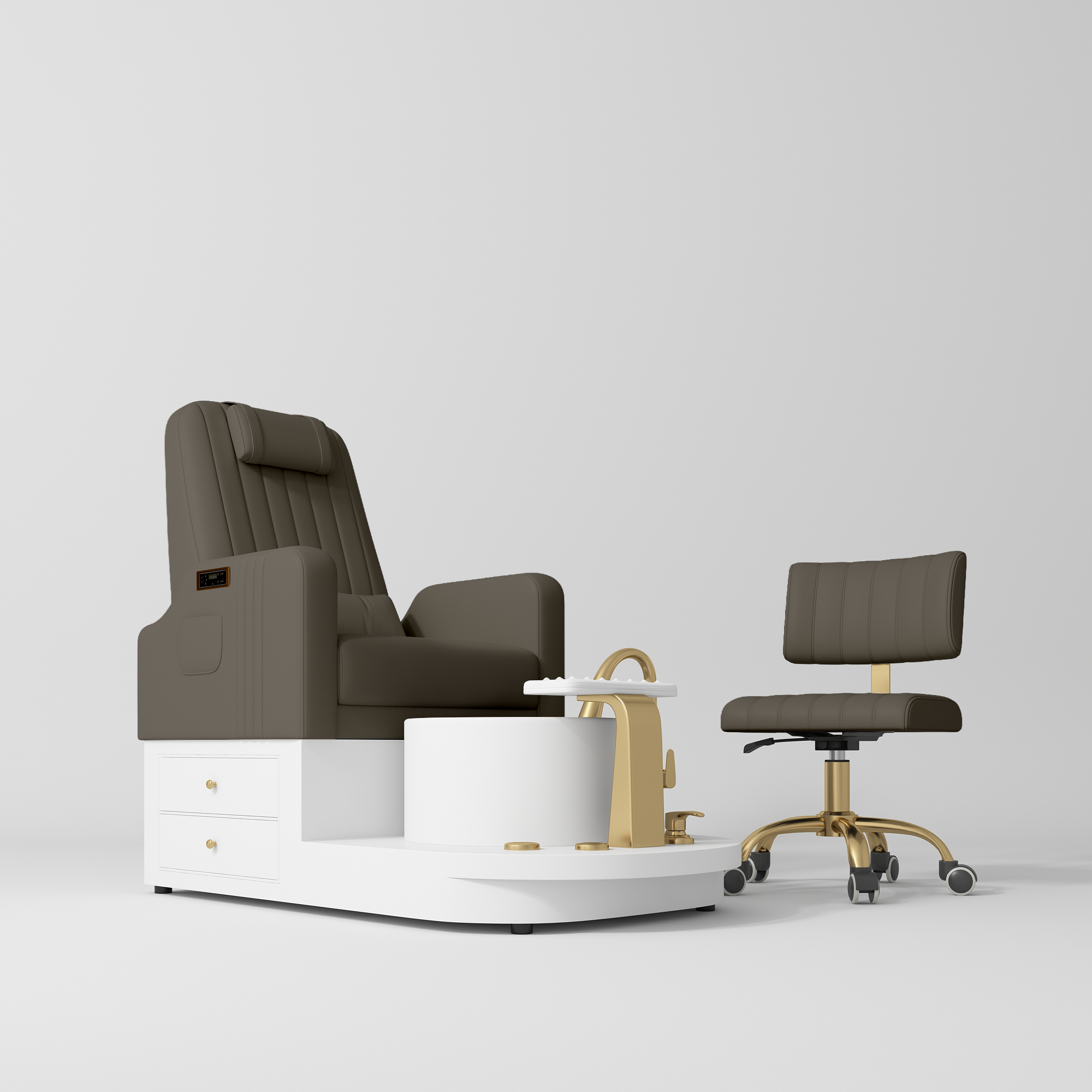 Noémie zestaw – elektryczny fotel do pedicure z masażem i krzesło kosmetyczne - Czekoladowa Mocha