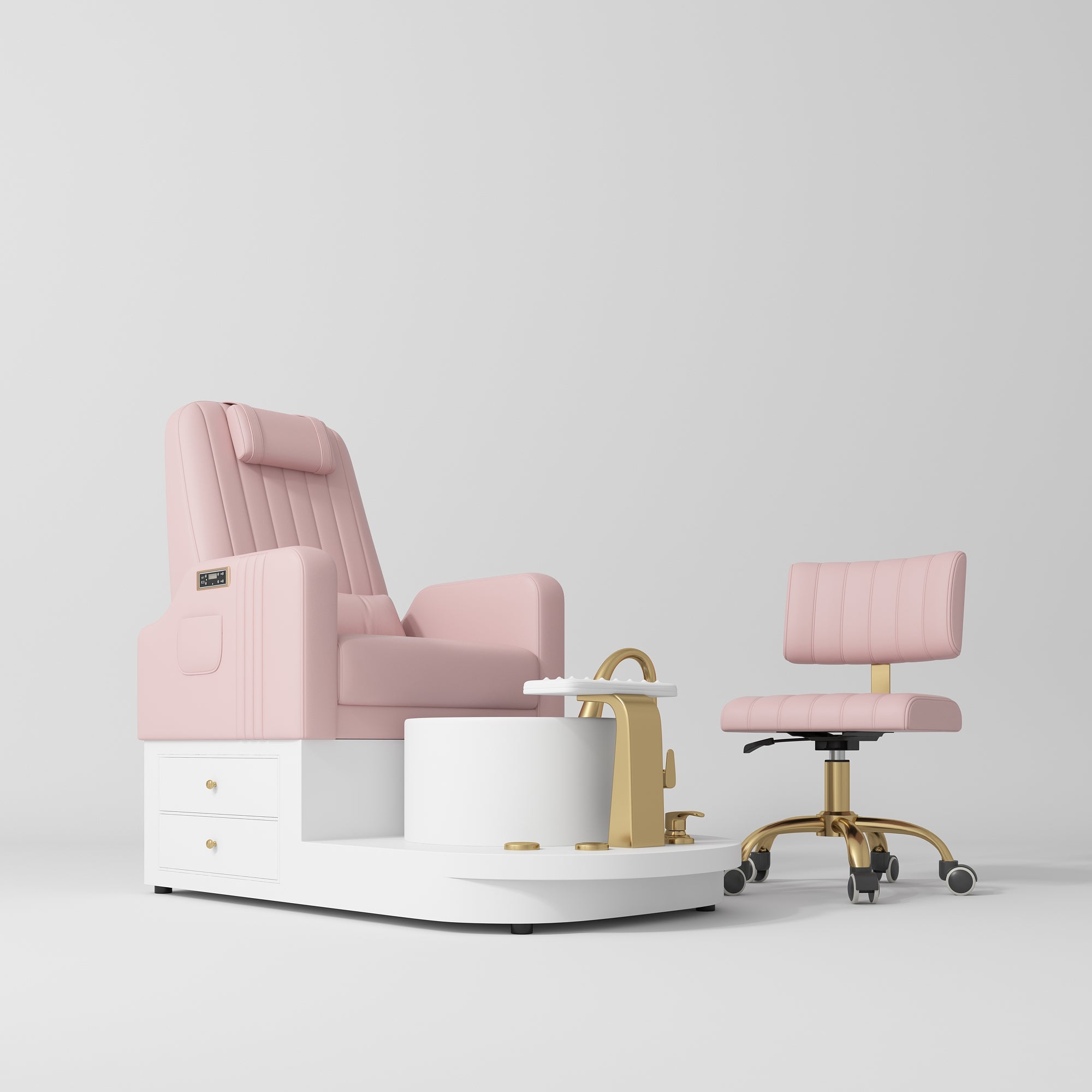 Noémie zestaw – elektryczny fotel do pedicure z masażem i krzesło kosmetyczne - Różowy