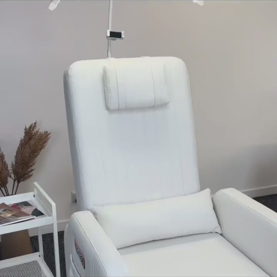 Video laden: Noémie set – elektrische pedicurestoel met massage en cosmetische stoel - Crèmekleurig